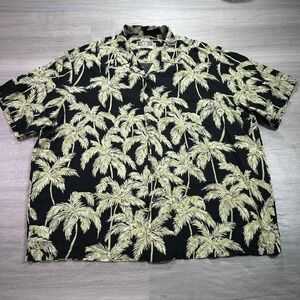 Kalaheo Shirt Mens 2XL Black Palm Tree Hawaiian Aloha Button Front Made Hawaii